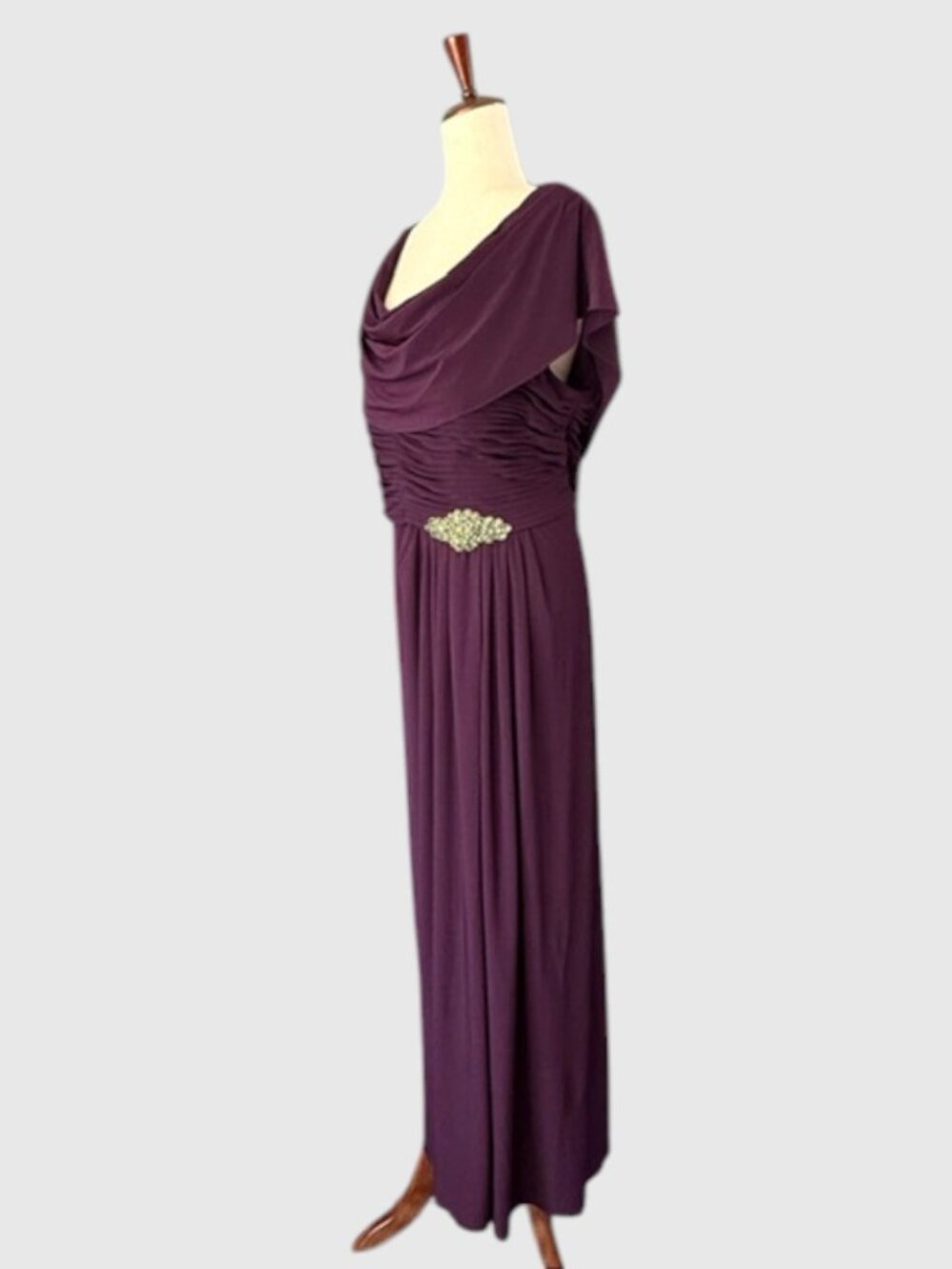 Alex Evenings Celeste Matte Jersey Cowl-Neck A-Line Gown Eggplant Plus 20W EUC - Picture 4 of 11